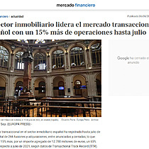 El sector inmobiliario lidera el mercado transaccional espaol con un 15% ms de operaciones hasta julio